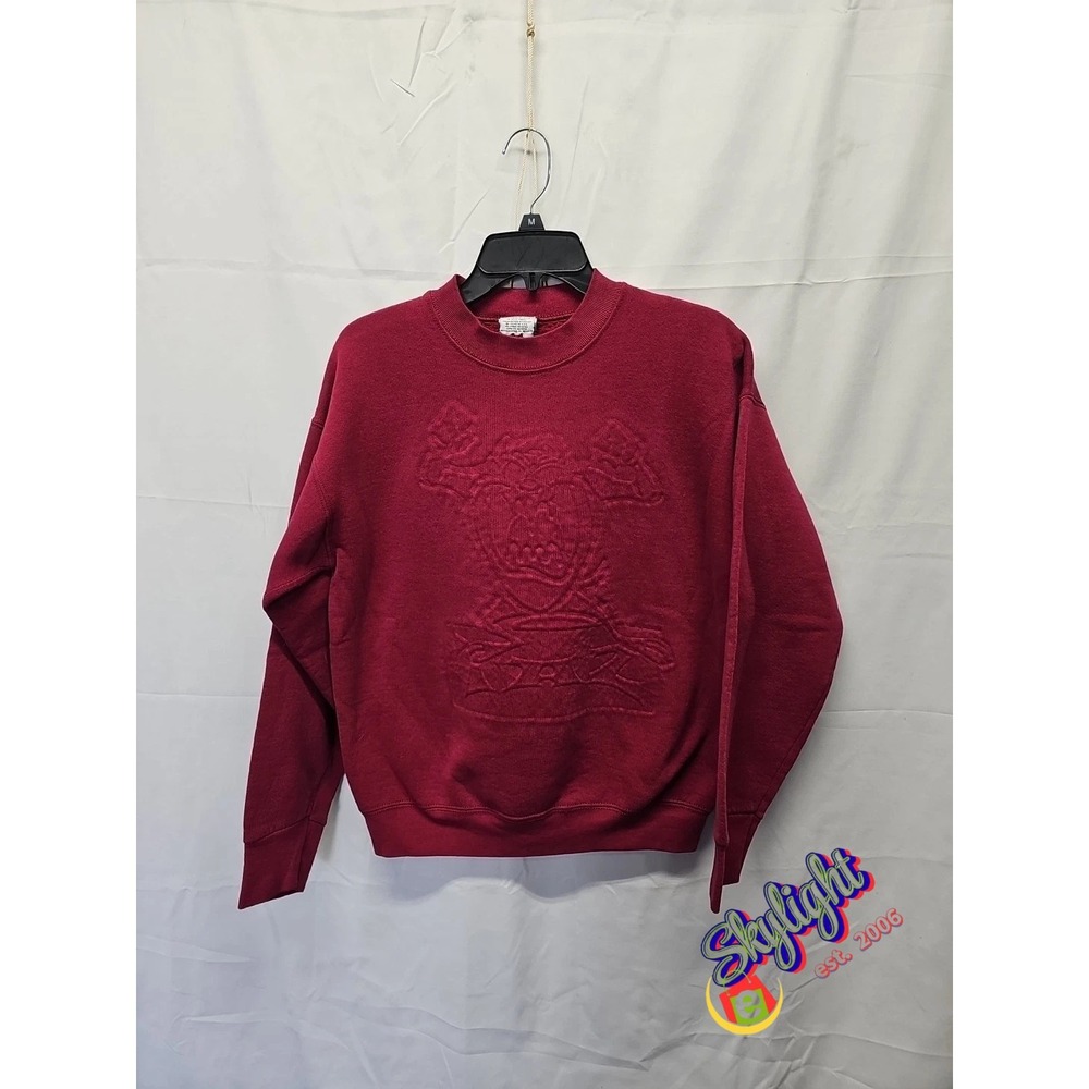Looney Tunes Red Rare Vtg Taz Embossed 90s Sweatshirt Warner Bros Merlot Sz M